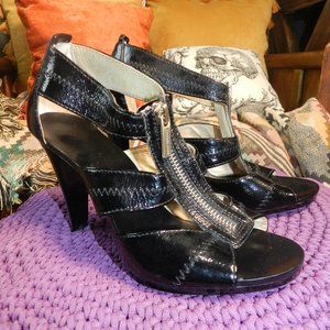 Michael Kors Womens Black Leather Zip Up Sandal High Heel Formal Open Toe Size 6